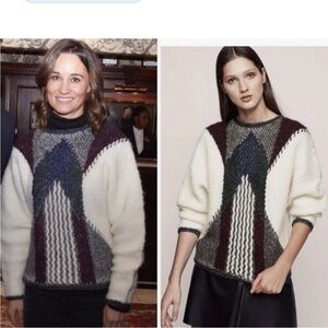 Reiss Cream and Burgundy Geometric Sweater